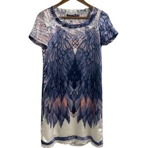 Munthe plus Simonsen Feather Wing Print Silk Mini Shift Dress 34